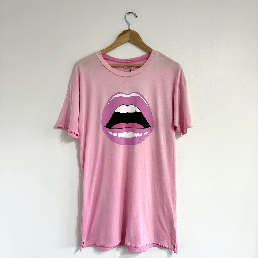 Lauren Moshi Misty Open Up Lip T-Shirt Dress Party Pink Ombre jersey knit